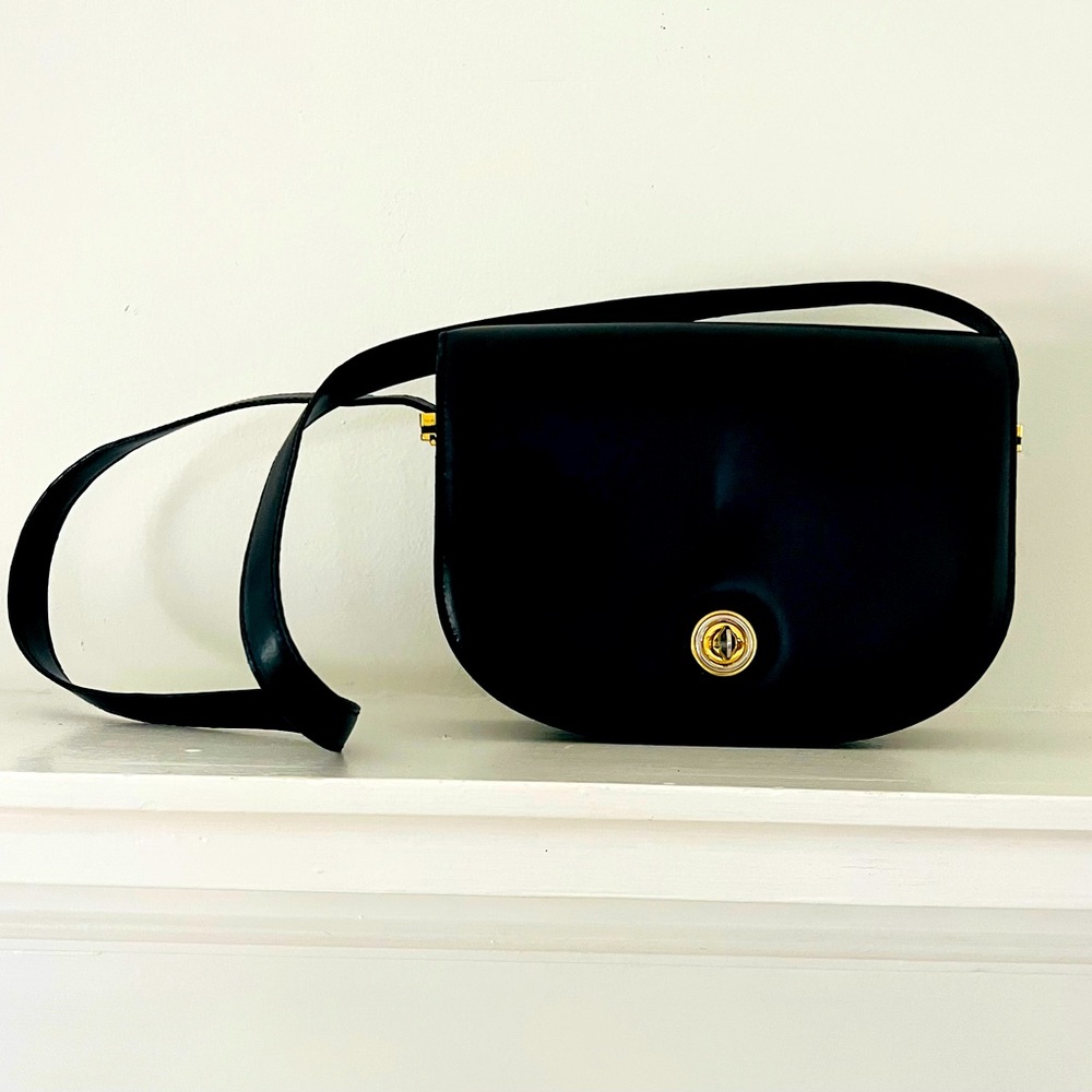Michelangelo Italian Black luxury leather women’s purse with brass hardware
